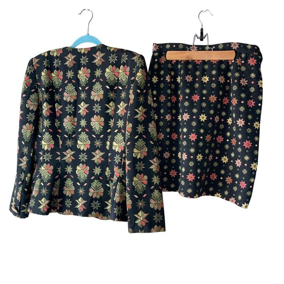 Victor Costa Vintage Womens Skirt Suit Size 10 Multicolor Brocade Star Print - Picture 11 of 16